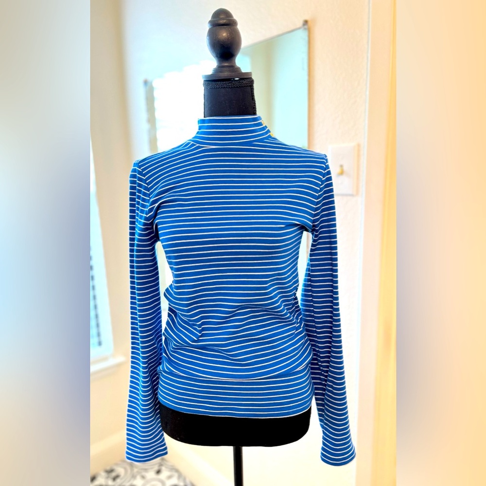 J. Crew Blue and White Striped Turtleneck Sweater